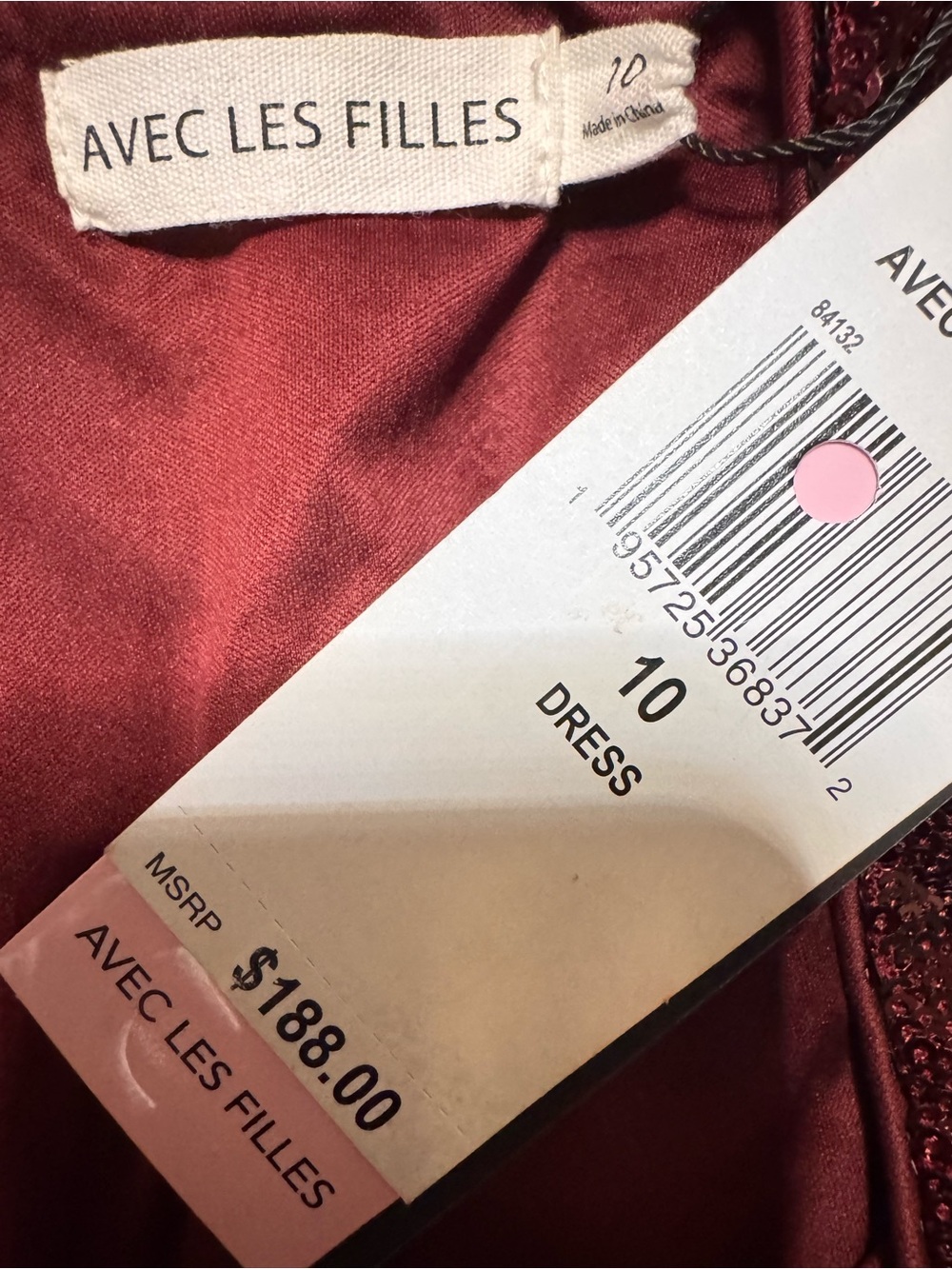 Avec Les Filles Sequin Maxi Rosette Detail, High Slit Burgundy Size 10 Gown. NWT - Picture 11 of 12